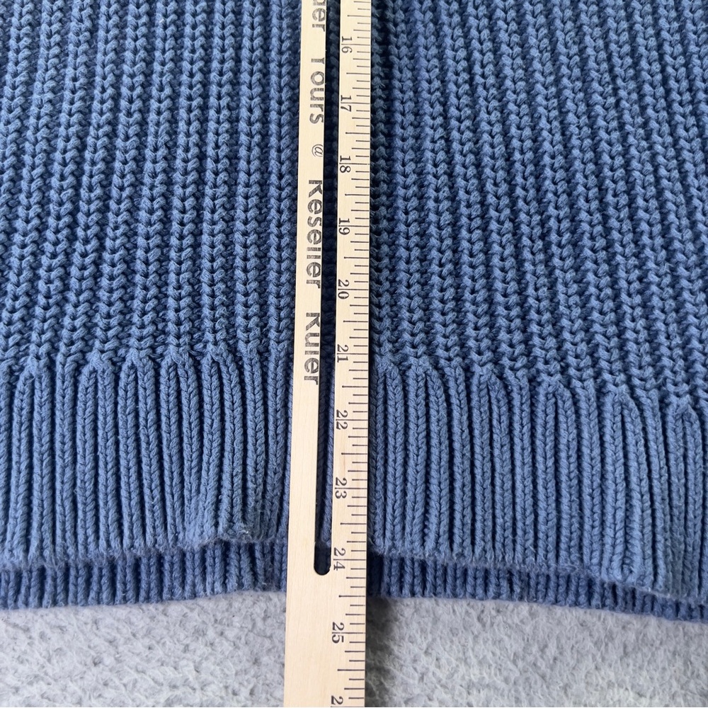 LL Bean Sweater Womens Medium Blue Striped 1/4 Snap Mock Neck Chunky Knit Cotton - Picture 7 of 8